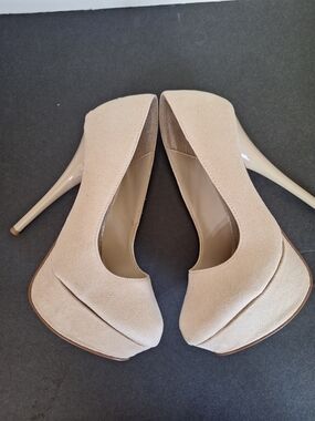 Discovery Beige Suede Platform Stiletto Heels